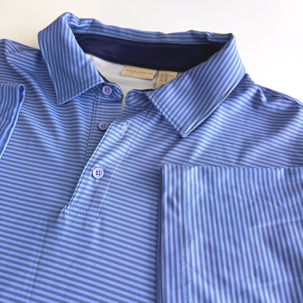 Rorie Whelan Golf Polo Mens‎ XXL Blue Striped Performance Shirt
